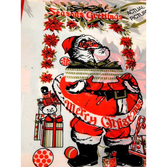 YDC Other - Vintage Christmas Door Cover Santa Claus Plastic Seasons Greetings Retro 30x60